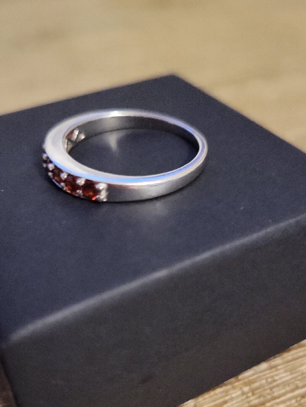 Sterling Silver Garnet Band Ring - Red Gemstone Stackable